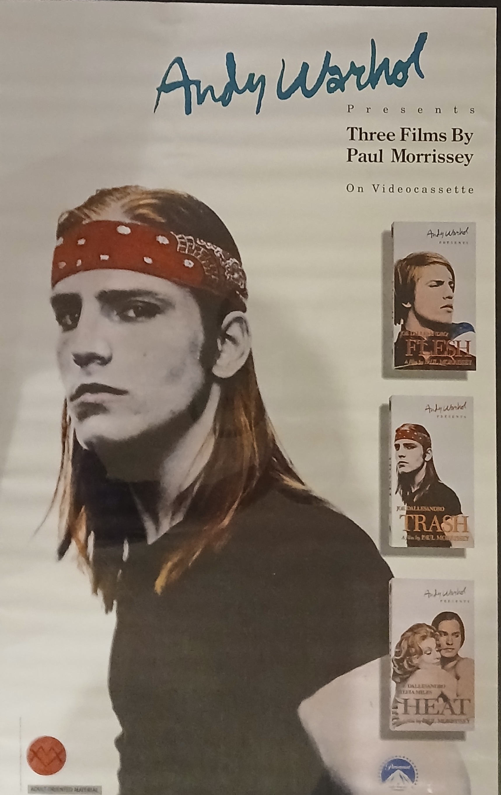 Actual Andy Warhol Presents Three Films by Paul Morrissey — videocassette poster front photograph
