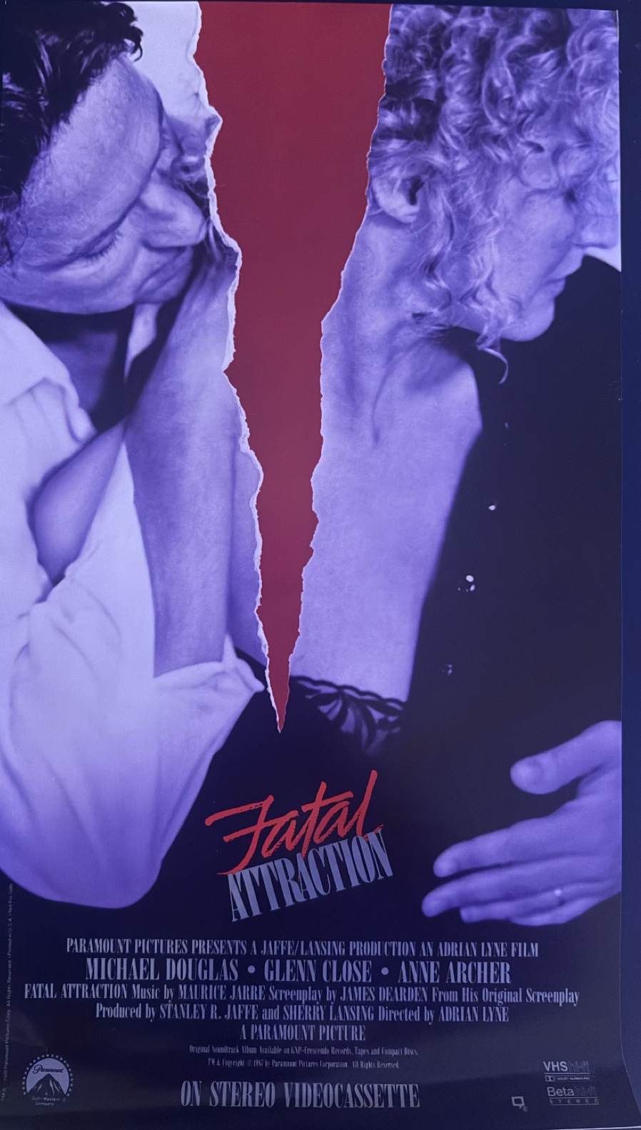 Fatal Attraction Paramount Home Video promotional poster