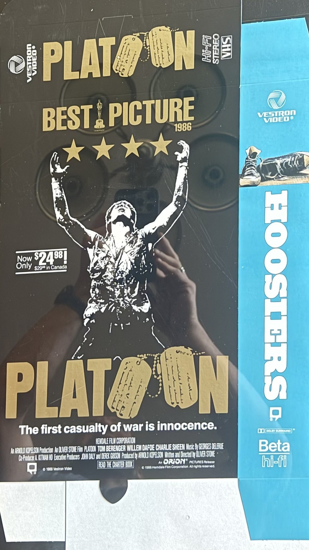 Actual Platoon — Vestron Video / Hoosiers VHS-Beta counter display front photograph