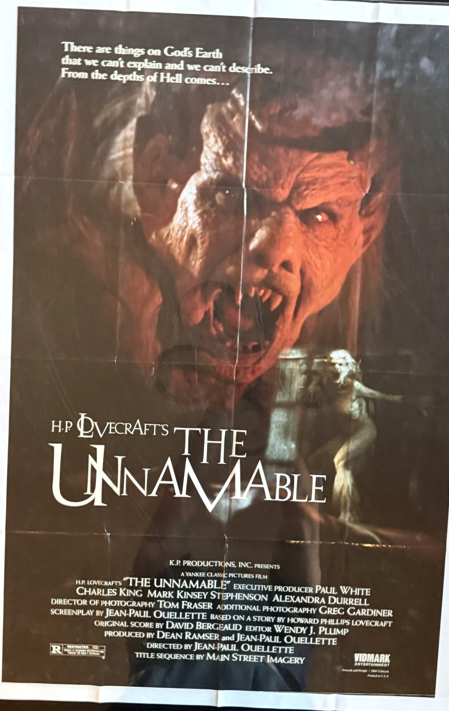 Actual The Unnamable — Vidmark Entertainment video poster front photograph