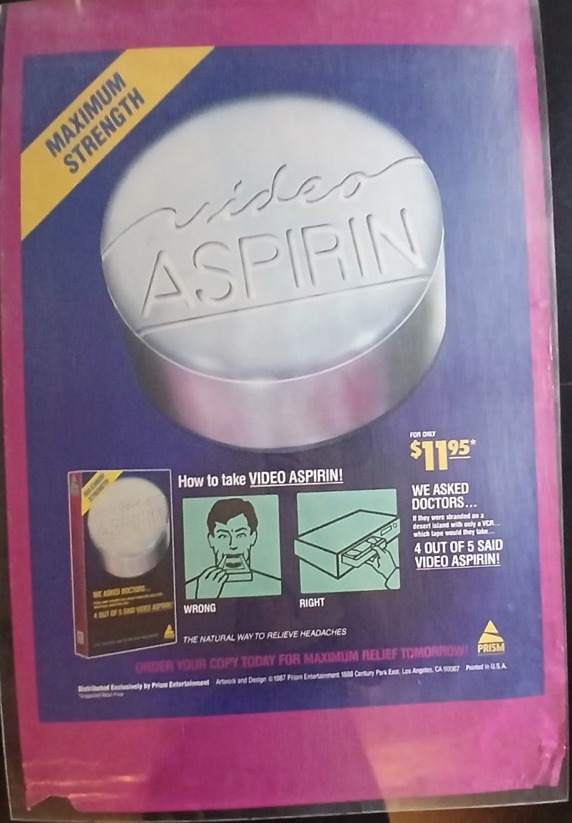 Actual Video Aspirin — retail promotional sales sheet front photograph