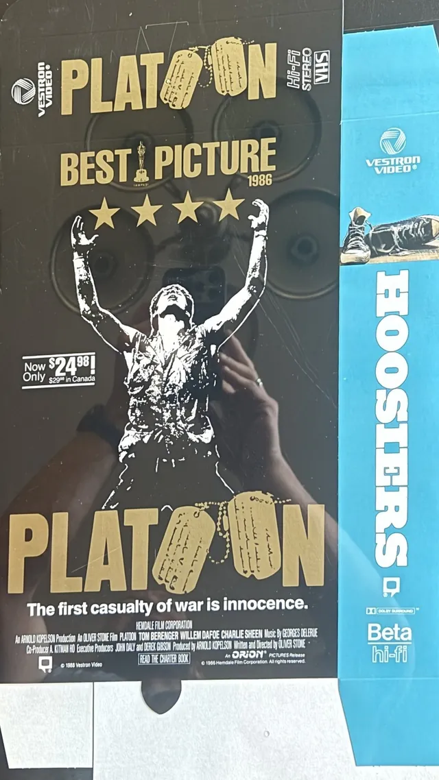 Actual Platoon — Vestron Video / Hoosiers VHS-Beta counter display front photograph