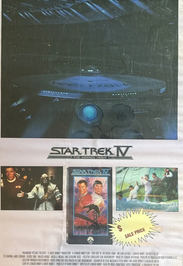 Actual Star Trek IV: The Voyage Home — Paramount video-store promotional poster front photograph